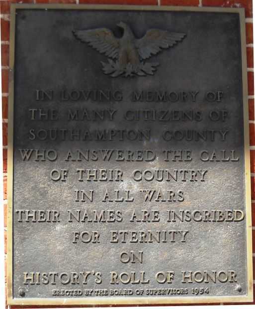 SOUTHAMPTON COUNTY WAR VETERANS MEMORIAL PLAQUE
