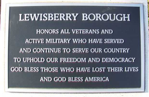 LEWISBERRY BOROUGH ALL VETERANS MEMORIAL PLAQUE