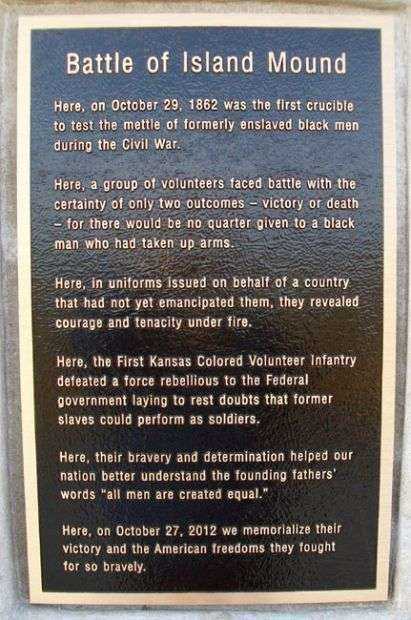 BATTLE OF ISLAND MOUND WAR MEMORIAL PLAQUE