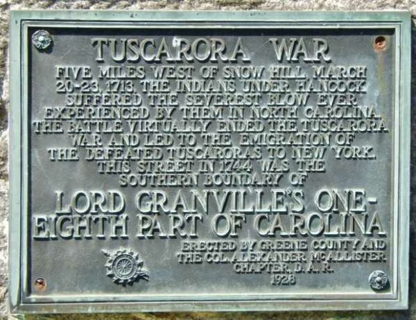 TUSCARORA WAR MEMORIAL PLAQUE