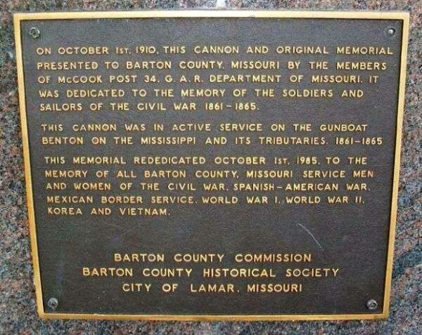 BARTON COUNTY WAR MEMORIAL CANNON PLAQUE