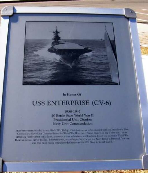IN HONOR OF USS ENTERPRISE (CV-6) MEMORIAL PLAQUE