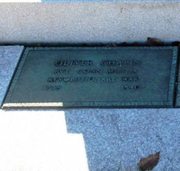 OLIVER CHAPIN REVOLUTIONARY WAR SOLDIER MEMORIAL PLAQUE