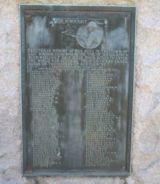EAST WINDSOR WORLD WAR I MEMORIAL PLAQUE
