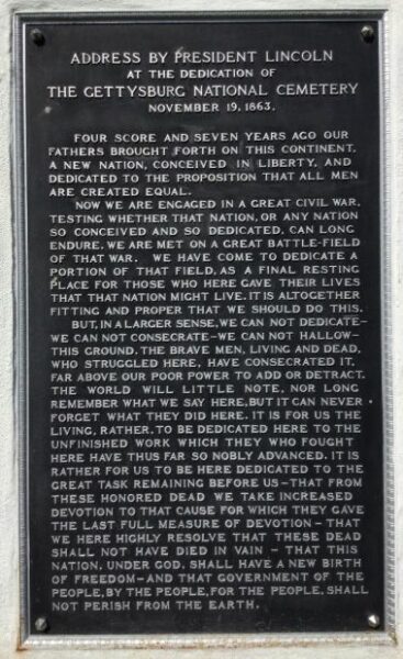 LOS ANGELES NATIONAL CEMETERY GETTYSBURG ADDRESS MEMORIAL PLAQUE