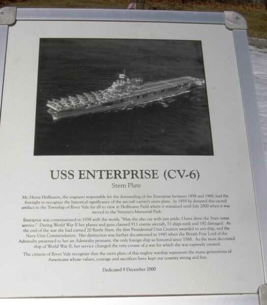 USS ENTERPRISE (CV-6) STERN PLATE MEMORIAL PLAQUE