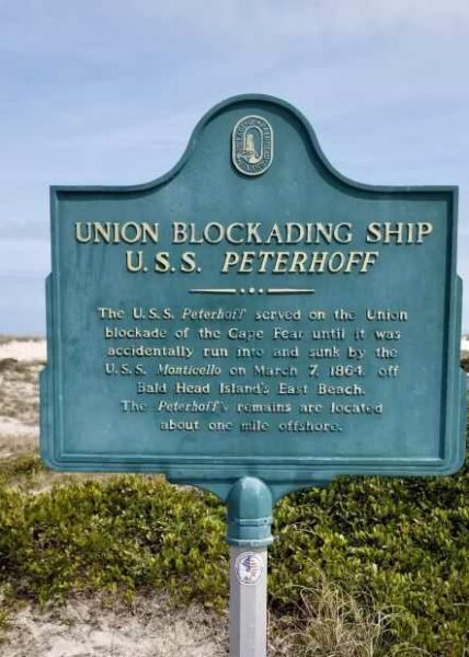 UNION BLOCKADING SHIP U.S.S. PETERHOF MEMORIAL MARKER