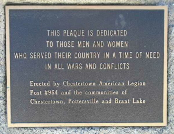CHESTERTOWN AMERICAN LEGION POST #964 WAR MEMORIAL PLAQUE