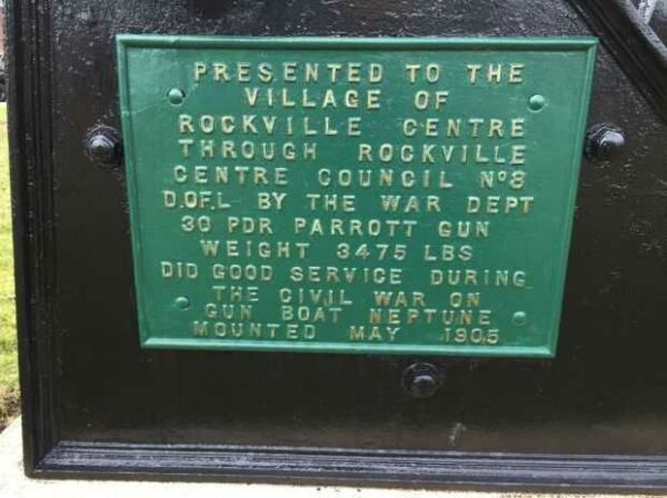 VILLAGE OF ROCKVILLE CENTRE 30 PDR PARROTT GUN MEMORIAL PLAQUE