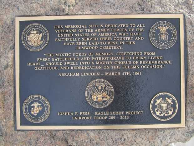 ELMWOOD CEMETERY ALL VETERANS MEMORIAL PLAQUE