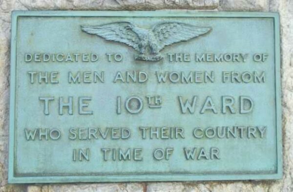 10TH WARD WAR VETERANS MEMORIAL PLAQUE