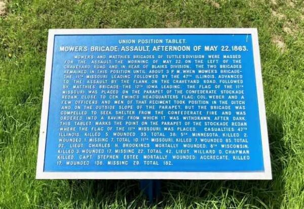 MOWER’S BRIGADE; ASSAULT, AFTERNOON OF MAY 22, 1863 MEMORIAL PLAQUE