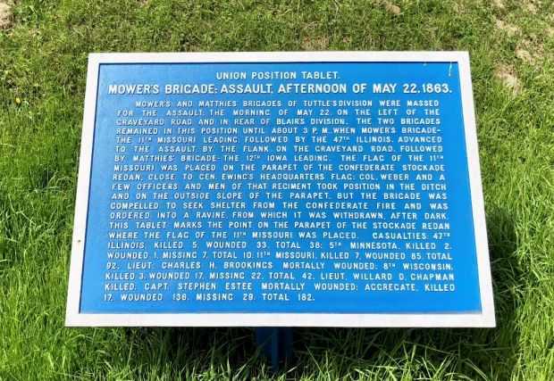MOWER’S BRIGADE; ASSAULT, AFTERNOON OF MAY 22, 1863 MEMORIAL PLAQUE