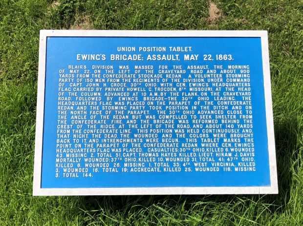 EWING’S BRIGADE; ASSAULT MAY 22, 1863 MEMORIAL PLAQUE