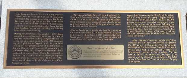 COMMODORE JOHN BARRY COMMISSION NUMBER ONE MEMORIAL PLAQUE B