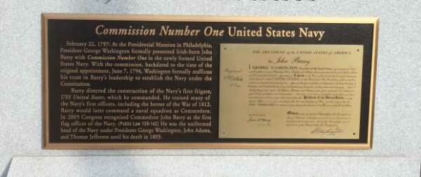 COMMODORE JOHN BARRY COMMISSION NUMBER ONE MEMORIAL PLAQUE A