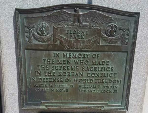 VILLAGE OF FLORAL PARK WAR MEMORIAL FLAG POLE PLAQUE B
