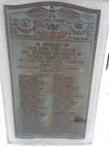 VILLAGE OF FLORAL PARK WAR MEMORIAL FLAG POLE PLAQUE A