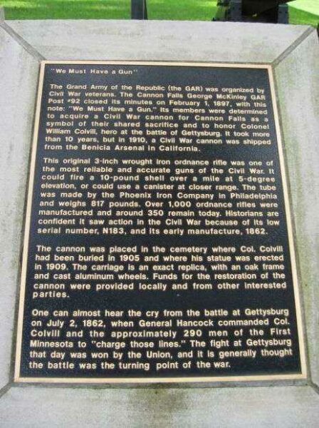 WE MUST HAVE A GUN WAR MEMORIAL CANNON PLAQUE