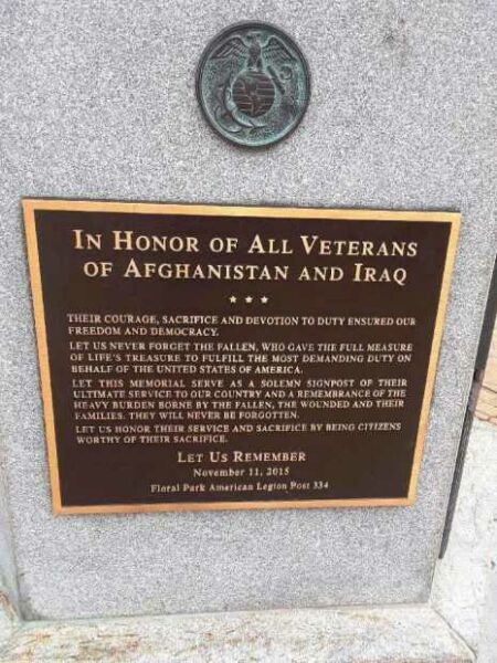 VILLAGE OF FLORAL PARK WAR MEMORIAL FLAG POLE PLAQUE E