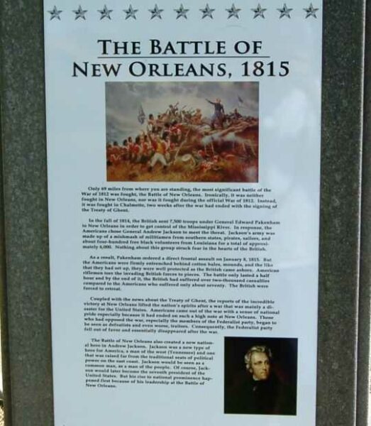 THE BATTLE OF NEW ORLEANS, 1815 MEMORIAL PLAQUE