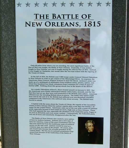 THE BATTLE OF NEW ORLEANS, 1815 MEMORIAL PLAQUE