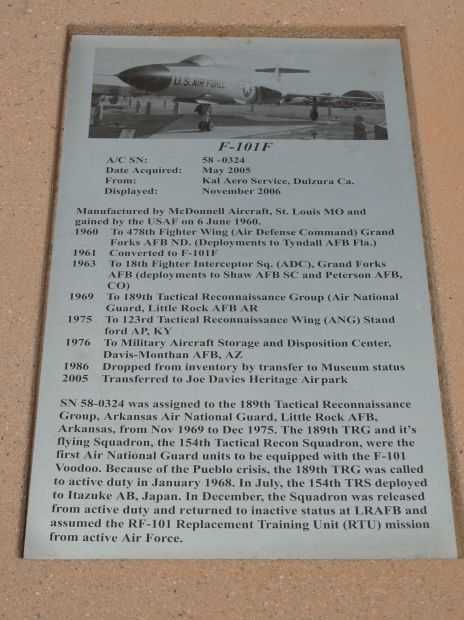 F-101 VOODOO ESCORT FIGHTER WAR MEMORIAL PLAQUE B