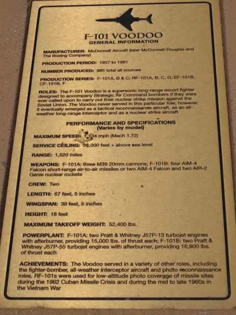 F-101 VOODOO ESCORT FIGHTER WAR MEMORIAL PLAQUE A