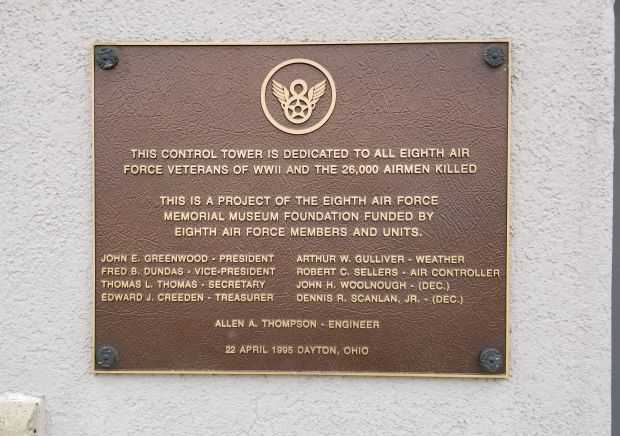 EIGHT AIR FORCE VETERANS CONTROL TOWER MEMORIAL PLAQUE