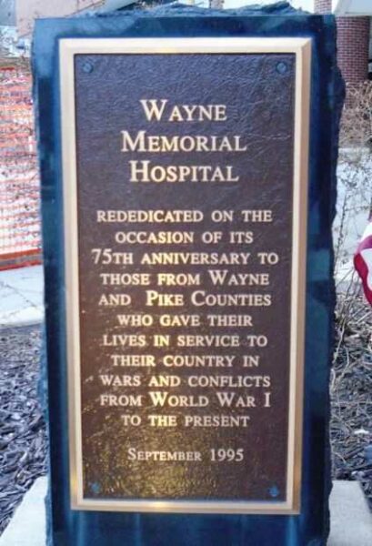 WAYNE MEMORIAL HOSPITAL PLAQUE