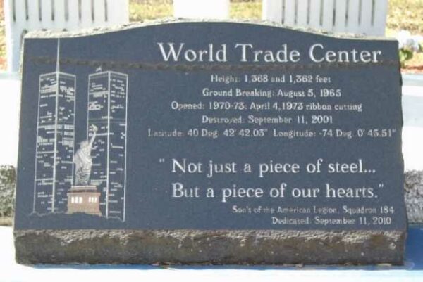 WORLD TRADE CENTER MEMORIAL BEAM DEDICATION STONE