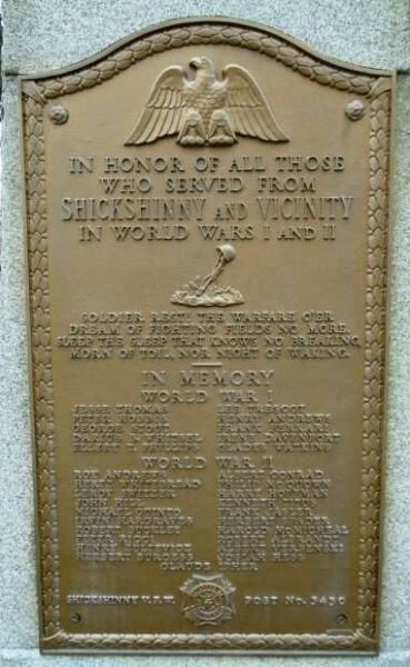 SHICKSHINNY AND VICINITY WORLD WARS MEMORIAL PLAQUE