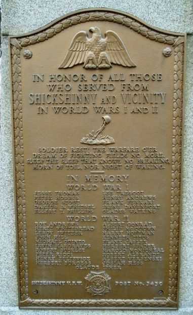 SHICKSHINNY AND VICINITY WORLD WARS MEMORIAL PLAQUE