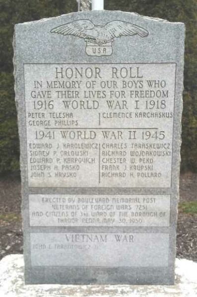 SCRANTON HONOR ROLL WAR MEMORIAL