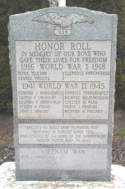 SCRANTON HONOR ROLL WAR MEMORIAL
