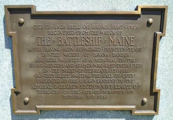 THE BATTLESHIP MAINE TEN INCH SHELL MEMORIAL PLAQUE