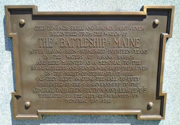 THE BATTLESHIP MAINE TEN INCH SHELL MEMORIAL PLAQUE