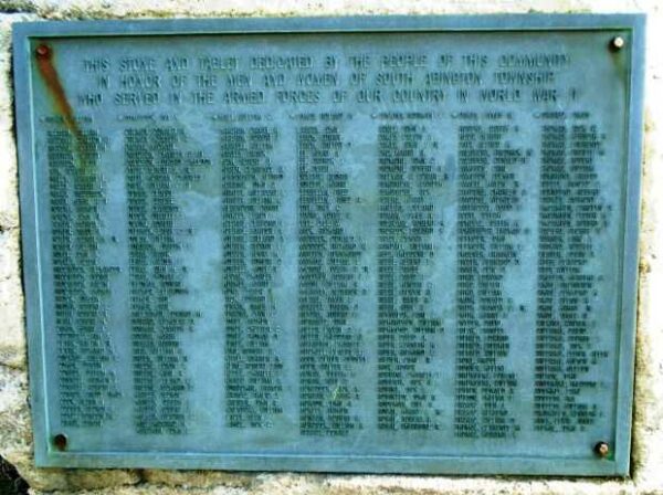 SOUTH ABINGTON TOWNSHIP WORLD WAR II MEMORIAL PLAQUE