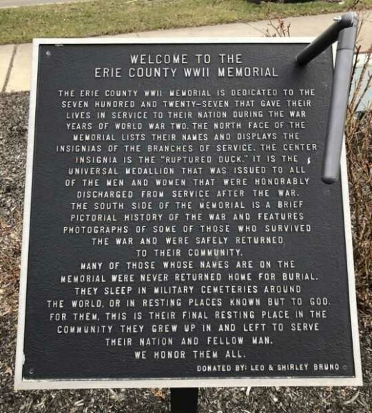 ERIE COUNTY WW II MEMORIAL PLAQUE