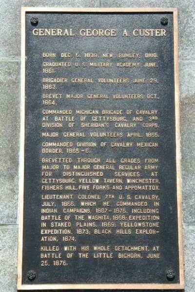 GENERAL GEORGE A. CUSTER WAR MEMORIAL PLAQUE
