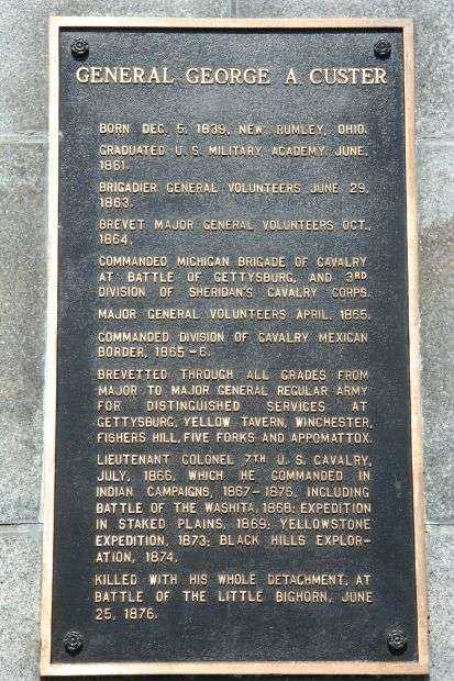 GENERAL GEORGE A. CUSTER WAR MEMORIAL PLAQUE