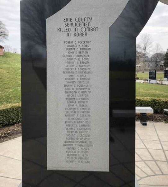 ERIE COUNTY KOREAN WAR MEMORIAL HONOR ROLL PANEL A