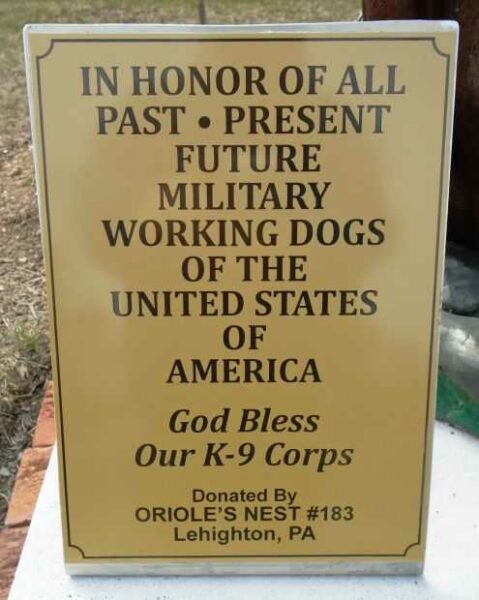 LEHIGHTON MILITARY WORKING DOGS MEMORIAL PLAQUE