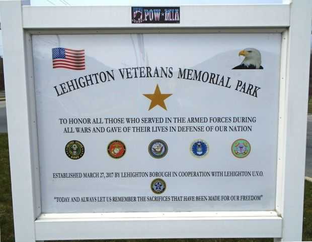LEHIGHTON VETERANS MEMORIAL PARK PLAQUE