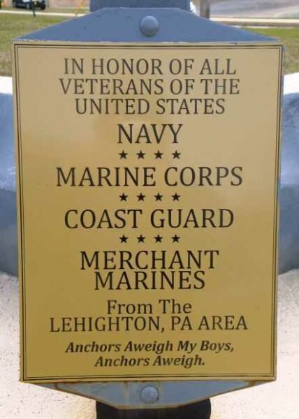 LEHIGHTON MARITIME VETERANS MEMORIAL ANCHOR PLAQUE