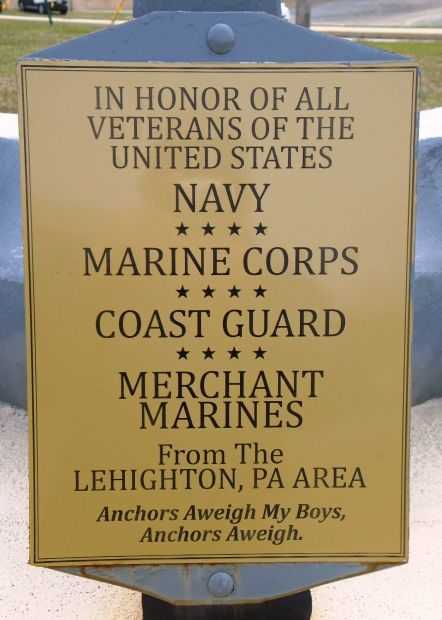 LEHIGHTON MARITIME VETERANS MEMORIAL ANCHOR PLAQUE