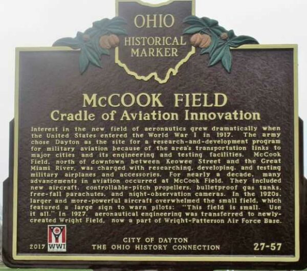 MCCOOK FIELD CRADLE OF AVIATION WAR MEMORIAL MARKER