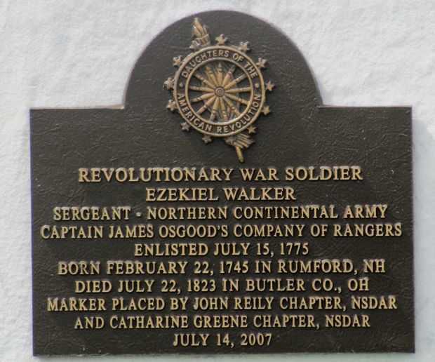 REVOLUTIONARY WAR SOLDIER EZEKIEL WALKER MEMORIAL PLAQUE