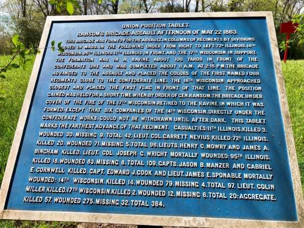RANSOM’S BRIGADE; ASSAULT, AFTERNOON OF MAY 22, 1863 WAR MEMORIAL PLAQUE