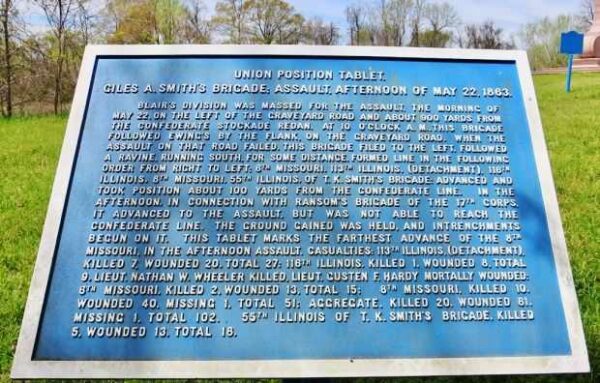 GILES A. SMITH’S BRIGADE; ASSAULT, AFTERNOON OF MAY 22, 1863 WAR MEMORIAL PLAQUE